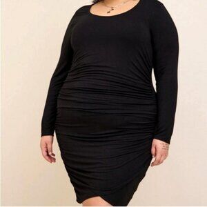 Torrid Long Sleeve Crinkle Black Fitted Dress